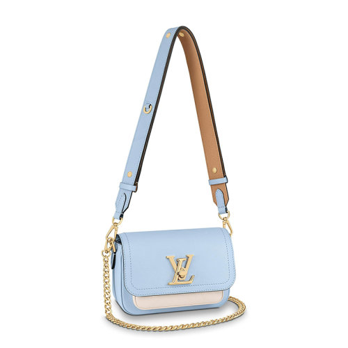 Louis Vuitton/路易威登 22春夏新款LOCKME TENDER系列 女士云藍(lán)色粒面小牛皮金扣配可拆卸鏈條可拆卸肩帶單肩手提鏈條包M59984