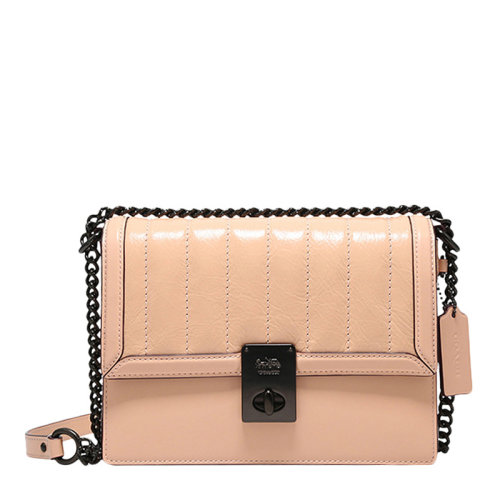 COACH/蔻馳 HUTTON系列女士純色絎縫皮革經(jīng)典馬車金屬徽標(biāo)旋扣開合單肩包斜挎包鏈條包小方包女包 89066 多色可選