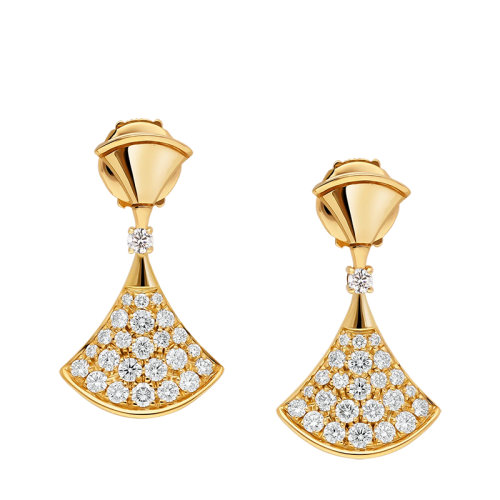BVLGARI/寶格麗 經(jīng)典DIVAS’ DREAM系列 18K金黃金鑲嵌鉆石扇形耳墜耳環(huán)357514