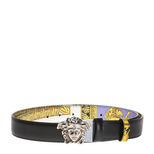 VERSACE 范思哲 女士 黑色美杜莎頭像扳扣雙面休閑皮帶 女士腰帶 DCU6704-DVISA5-KNMPI