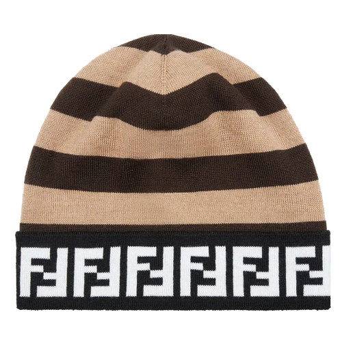 FENDI/芬迪 男士米棕色條紋羊毛帽FXQ056AH84F1C2N