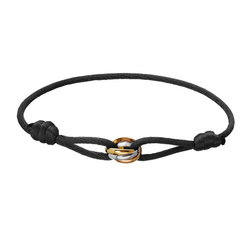 CARTIER/卡地亞 TRINITY系列 18k金黃金白金玫瑰金三色三環(huán)黑色細繩手鏈 B6016700