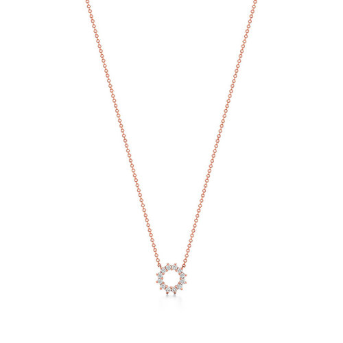 Tiffany & Co./蒂芙尼  19冬季新款女士18K金玫瑰金鑲嵌鉆石太陽吊墜項鏈 67124812
