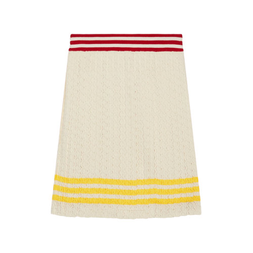  GUCCI/古馳 22年秋冬新款 adidas聯(lián)名系列 女士象牙白色純棉針刺菱形圖案半身裙短裙702874XKCF89296