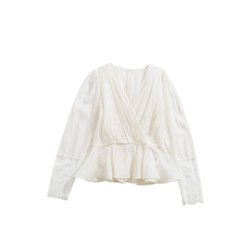 GeleiStory/GeleiStory 春夏新款V領(lǐng)薄款長袖褶皺襯衫 女裝＞女士襯衫＞女士長袖襯衫