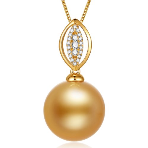 【新品】SANDYRILLA/仙蒂瑞拉 精選14-15mm正圓南洋金珍珠吊墜/18K金鉆石吊墜