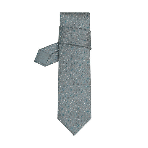 HERMES/愛馬仕 男士鋼/灰色/汽油藍硬件圖案真絲斜紋領(lǐng)帶H606215T10