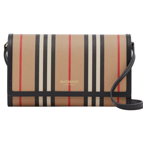 BURBERRY/博柏利女包女士米色帆布時尚條紋翻蓋單肩包 8026004