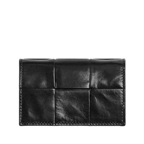 Bottega Veneta/葆蝶家 經(jīng)典款 男士黑色I(xiàn)ntreccio編織皮革按扣開合卡包名片夾690984VCQ728803