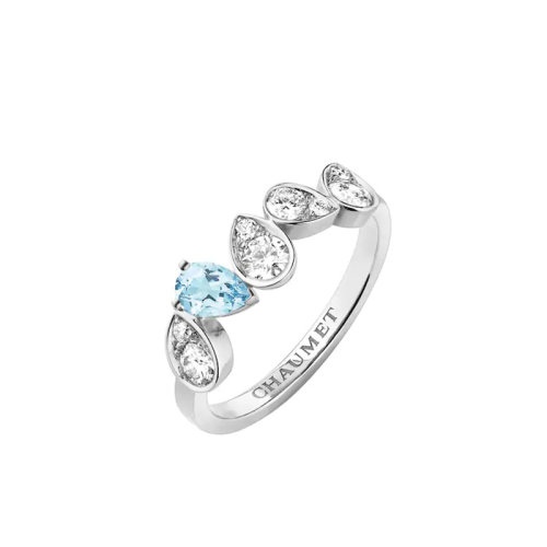 Chaumet/尚美  戒指/指環(huán) JOSéPHINE RONDE D'AIGRETTES系列 女士18k金白金鑲有梨形海藍(lán)寶石和明亮切割鉆石戒指084961
