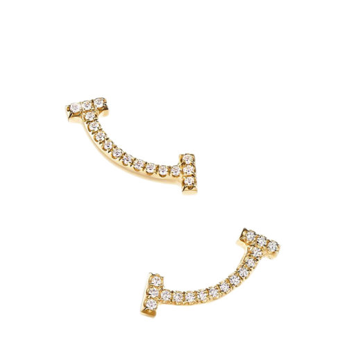 Tiffany & Co./蒂芙尼 經典Tiffany T系列 18K金黃金鑲嵌鉆石Smile微笑笑臉耳釘36667176