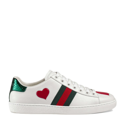 GUCCI 古馳 女士 鞋靴 2【李宇春同款】白色皮革愛心圖案低幫系帶圓頭板鞋 女士休閑運(yùn)動(dòng)鞋
