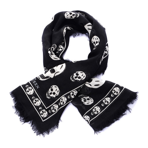 Alexander McQueen/亞歷山大麥昆 男女同款 中性黑色骷髏頭印花時(shí)尚潮款圍巾絲巾圍脖 110640-4943Q-1078