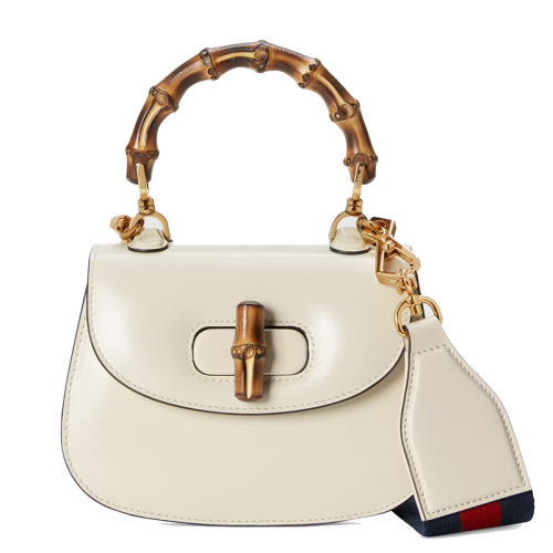 GUCCI/古馳  女士迷你白色皮革附可拆卸肩帶竹節(jié)手柄單肩手提包68686410ODT8454
