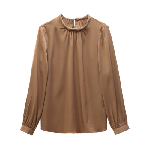 GeleiStory/GeleiStory  春新款長袖襯衣設(shè)計(jì)感小眾純色港味桑蠶絲上衣  女裝＞女士襯衫＞女士長袖襯衫