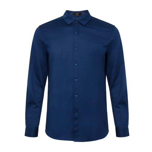 DIDIBOY/迪迪博邇深藍(lán)色男士長(zhǎng)袖T恤簡(jiǎn)約單色干練商務(wù)休閑男士必備單品