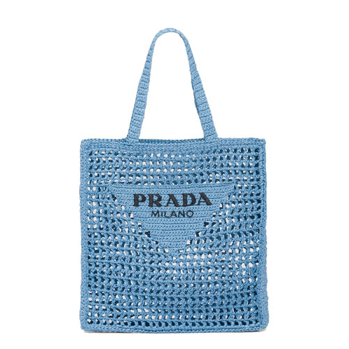PRADA/普拉達 22新款 女士天藍色酒椰纖維解構(gòu)式單肩手提鏤空托特包1BG393_2A2T_F0076_V_OOO