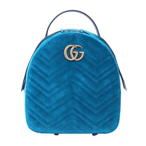 GUCCI/古馳 GGMarmont系列女士藍色其它天鵝絨絎縫GG徽標裝飾時尚雙肩背包
