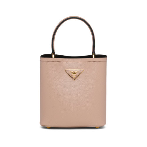 PRADA/普拉達(dá) 22新款 Panier系列 女士小號(hào)粉色saffiano皮革金色徽標(biāo)磁扣拆卸肩帶皮革手柄單肩手提斜挎包1BA217_2ERX_F0UDW_V_OOO