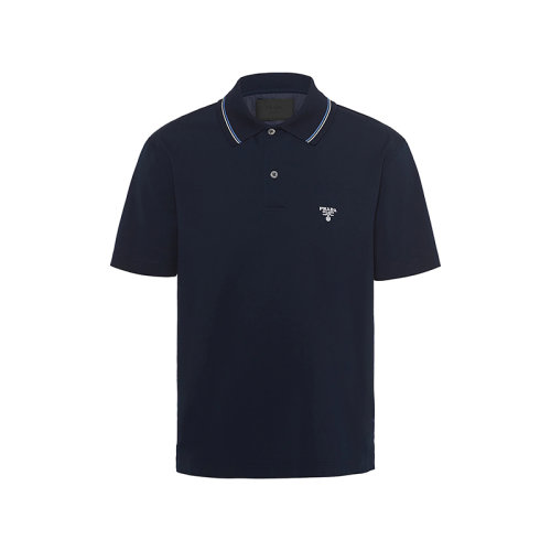 PRADA/普拉達(dá) 22年春夏新款 男士藍(lán)色棉質(zhì)徽標(biāo)刺繡短袖Polo衫UJN798_710_F0008_S_221