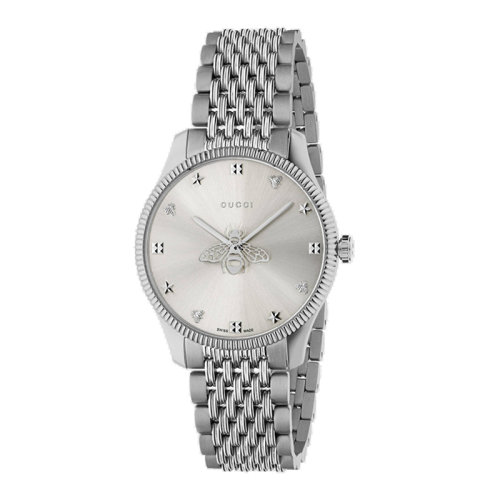  GUCCI/古馳 G-Timeless系列男女同款銀色拉絲表盤(pán)腕表，36毫米