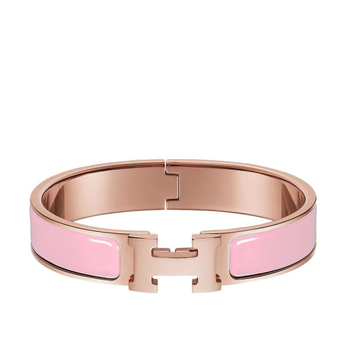 HERMES/愛(ài)馬仕 經(jīng)典款Clic H系列 幻粉色琺瑯鍍玫瑰金飾面H標(biāo)識(shí)手鐲H700001FO6O