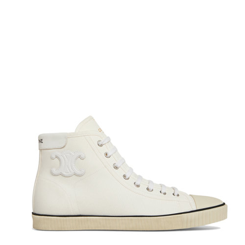 CELINE/賽琳 22年早春新款 BLANK系列 女士米白色織物/牛皮革鞋后幫金色LOGO運(yùn)動(dòng)鞋帆布鞋337812006C.01OW