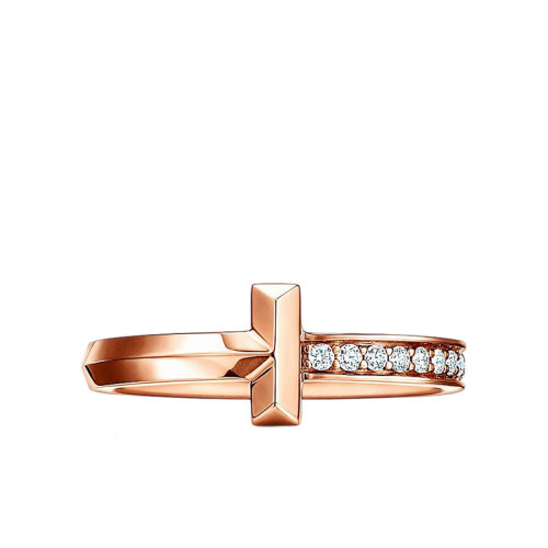 Tiffany & Co./蒂芙尼 T1系列 18K金玫瑰金鑲嵌鉆石2.5mm寬戒指指環(huán)GRP11292