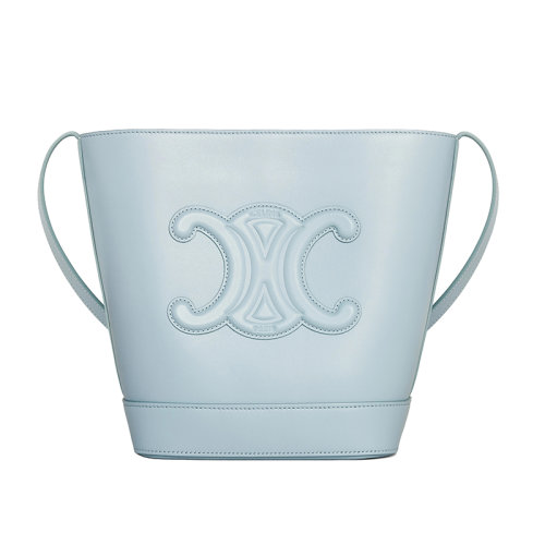 CELINE/賽琳 22新款 TRIOMPHE系列 女士小號(hào)冰藍(lán)色小牛皮按壓紐扣閉合單肩水桶包198243DU3.07IC