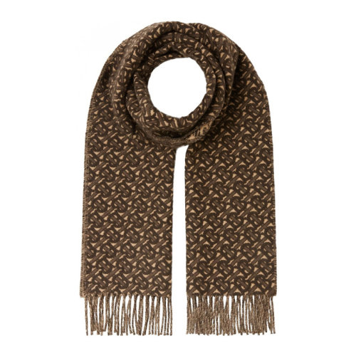 BURBERRY/博柏利 男士棕色羊絨經(jīng)典字母TB徽標(biāo)末端流蘇圍脖圍巾 8033992