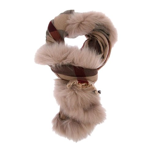 BURBERRY/博柏利 男女通用 中性皮草裝飾羊絨格子煙熏TRENCH色格子圍脖圍巾 3883893