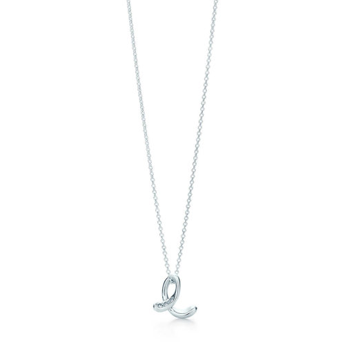 Tiffany & Co./蒂芙尼 Elsa Peretti系列 純銀鑲嵌鉆石E字母吊墜項鏈項鏈 26032008