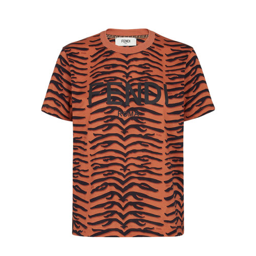 FENDI/芬迪 22年早春新款 春節(jié)膠囊系列 女士橙色/黑色純棉虎紋印花短袖T恤FS7254AIDWF1AYY