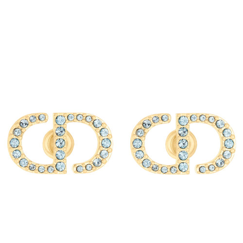 Dior/迪奧 22春夏新款PETIT CD系列 女士金色飾面金屬淡藍(lán)色透明水晶按扣耳釘 E1742PTCCY_D457