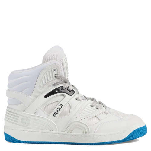 GUCCI/古馳 Gucci Basket球鞋系列 男士白藍色混合面料網(wǎng)格和GG橡膠細節(jié)高幫運動鞋6613012SHA09014