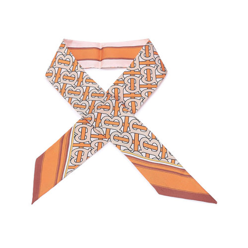 BURBERRY/博柏利【22春夏新款】女款桑蠶絲裝飾帶小領(lǐng)巾窄版絲巾亮橘色多色TB專屬標識 80420651