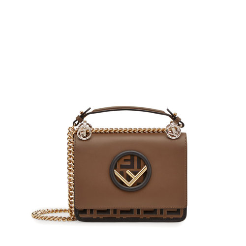 FENDI/芬迪 20KAN I 女士迷你棕色小牛皮翻蓋鏈條單肩包 8BT286A651F13VK