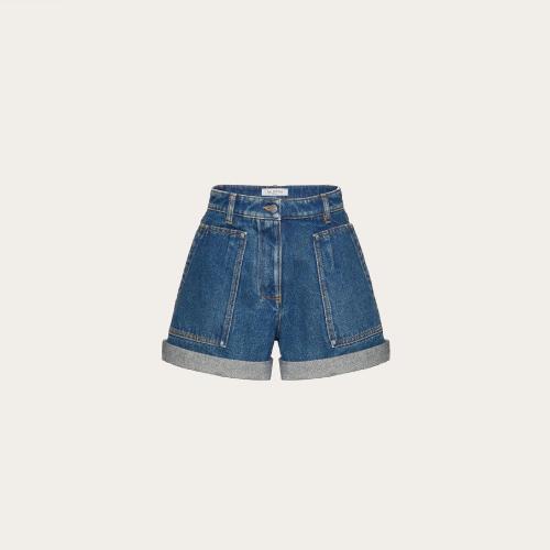  VALENTINO華倫天奴 22年秋冬 女士 短褲 SHORT EN DENIM DéLA_Vé BLEU XB3DD12R6UK528