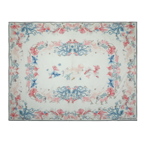 Alexander McQueen/亞歷山大麥昆22春夏棉質(zhì)桑蠶絲女士圍巾6849973624Q