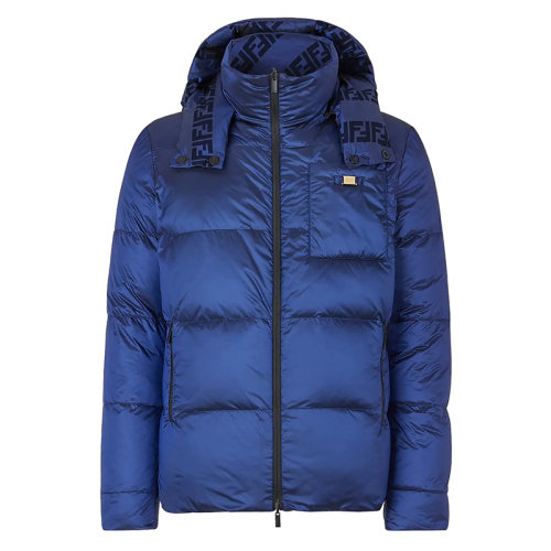 FENDI/芬迪 男士藍(lán)色尼龍F(tuán)F圖案短款羽絨服FW1087AGZJF0UV4