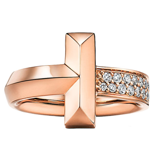 Tiffany & Co./蒂芙尼 18K金 玫瑰金 T1 寬式戒指GRP11337