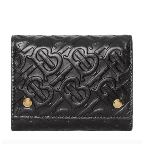 BURBERRY/博柏利  巴寶莉女包 經(jīng)典TB圖案 女士黑色皮質(zhì)時(shí)尚折疊卡包錢(qián)包 80115021