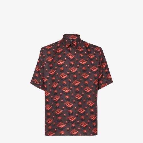  FENDI芬迪 22年秋冬 男士 短袖襯衫 紅色桑蠶絲襯衫 FS079_L54F0QK0