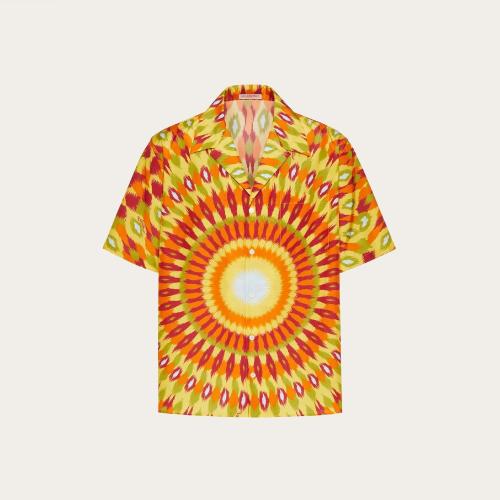  VALENTINO華倫天奴 22年秋冬 男士 短袖襯衫 CHEMISE EN SOIE ET COTON a IMPRIMé ROUND RAIN