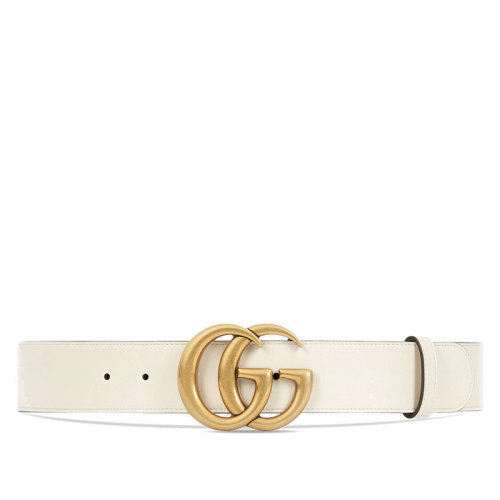 GUCCI/古馳 女士白色粗款皮革金色雙G扣腰帶4cm 400593AP00T9022