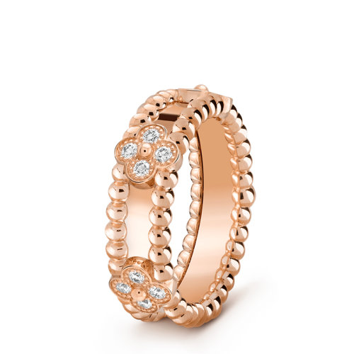 Van Cleef & Arpels/梵克雅寶 Perlée sweet trèfles系列 18K金玫瑰金鑲嵌鉆石四葉草戒指指環(huán)VCARP6ML00