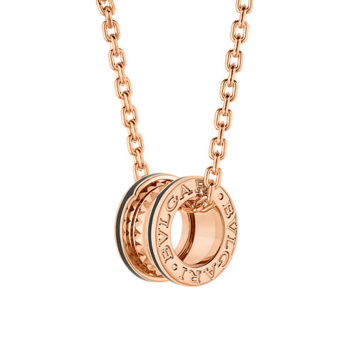 BVLGARI/寶格麗  B.ZERO1系列 18k金玫瑰金巖石吊墜配黑色陶瓷釘和嵌片項(xiàng)鏈358350