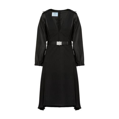 PRADA/普拉達 女士黑色V領連長袖腰帶衣裙P3E75H_1Y2I_F0806_S_212