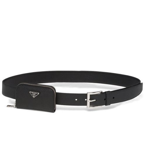 PRADA/普拉達(dá)  男士黑色摩洛哥皮革和金屬扣腰帶33毫米2CM235_053_F0002