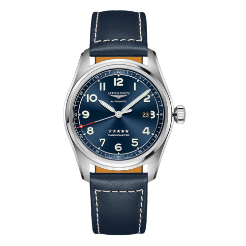 LONGINES/浪琴 先行者系列 男士陽(yáng)光藍(lán)自動(dòng)機(jī)械精鋼表殼和小牛皮表帶腕表42毫米L3.811.4.93.0